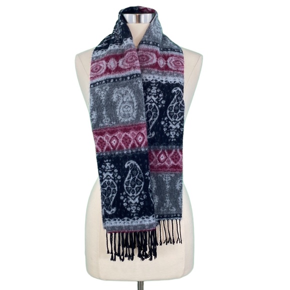 Berkshire Black and Gray Paisley Print Tassel Scarf - Picture 2 of 5